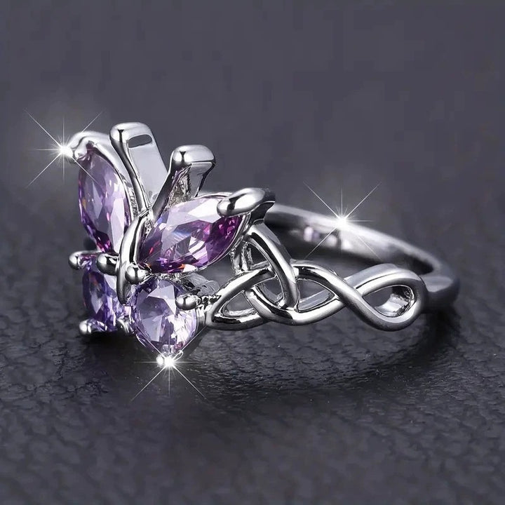Celtic Butterfly Dance S925 Sterling Silver Gemstone Butterfly Ring