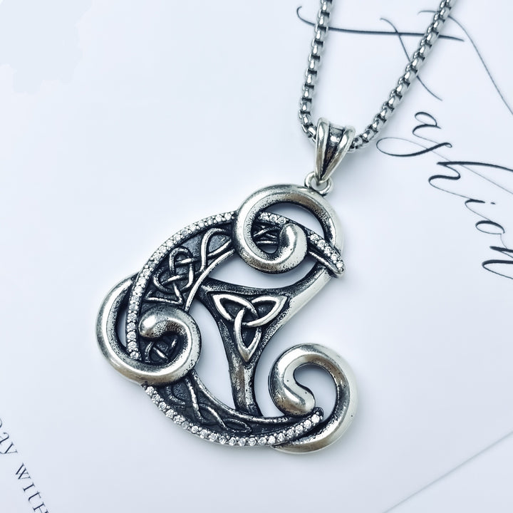 Celtic Crescent Amulet S925 Silver Spiral Protection Necklace