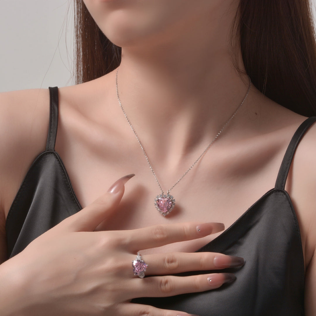 Blush Heart Radiance Platinum Heart-Cut Pink Diamond Three-Stone Ring