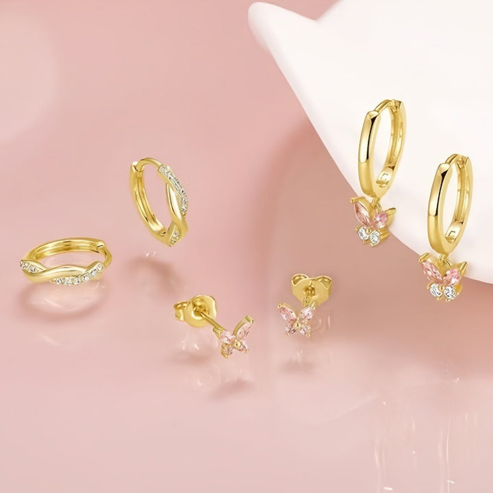 Butterfly & Starlight 18K Gold Multi-Style Stackable Earrings Set