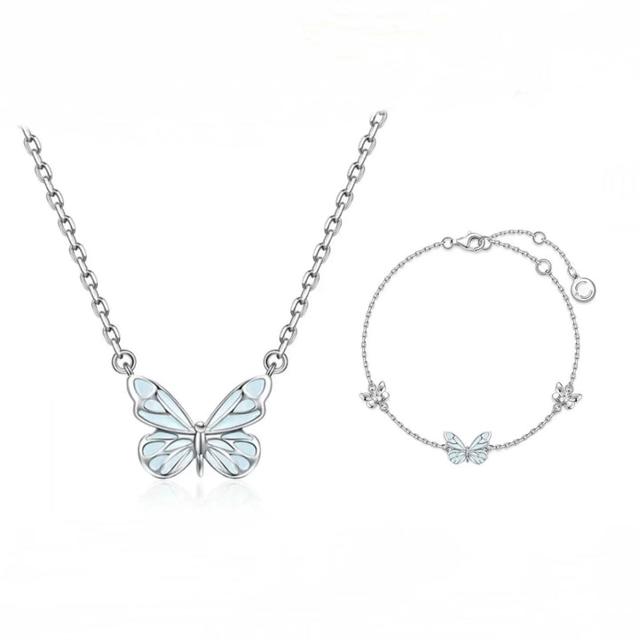 Glow-in-the-Dark Night Butterfly Platinum-Plated Necklace Bracelet Set