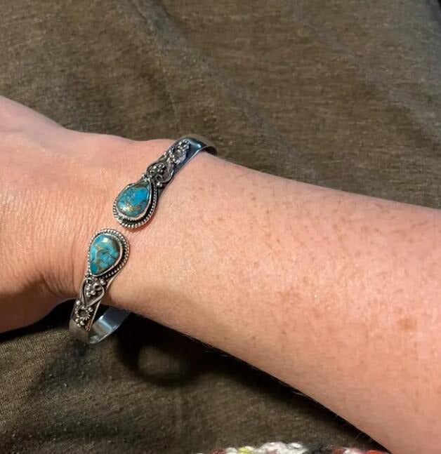 Spirit Guardian Vintage Silver Multi-Gemstone Open Cuff Bracelet
