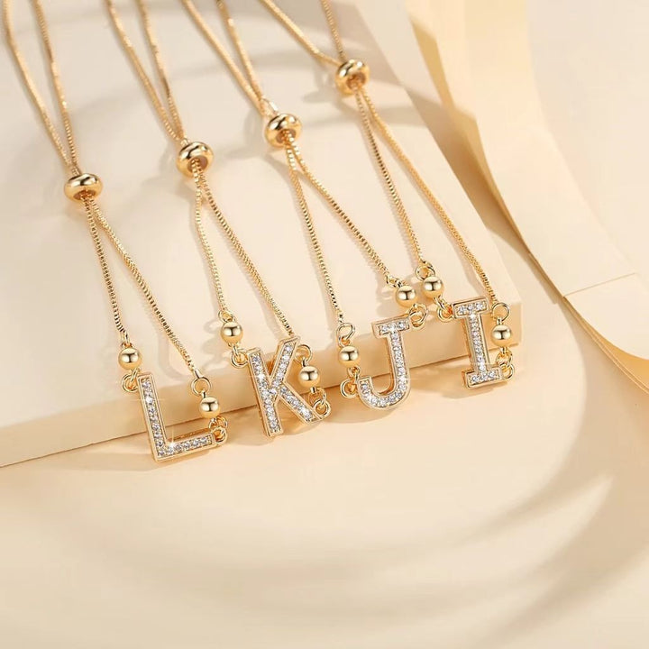 Personalized Touch 18K Gold Diamond 26 Letters Adjustable Bracelet
