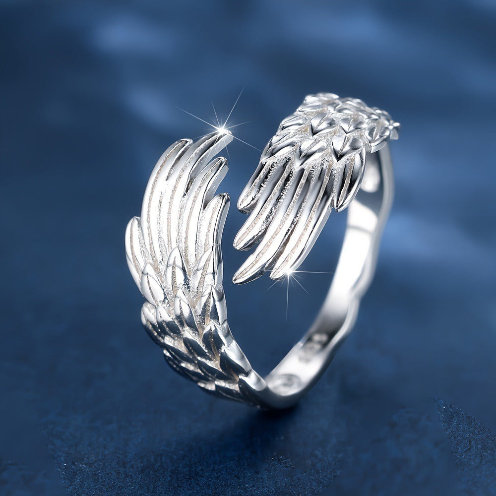 Angel Wings Guardian S925 Sterling Silver Open Cuff Ring