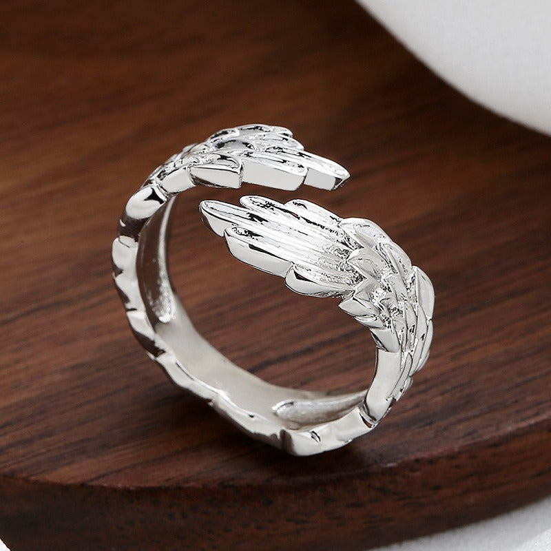 Angel Wings Guardian S925 Sterling Silver Open Cuff Ring