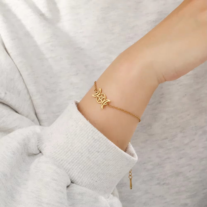 Lunar Guardian Triple Moon Pentacle Witch Bracelet