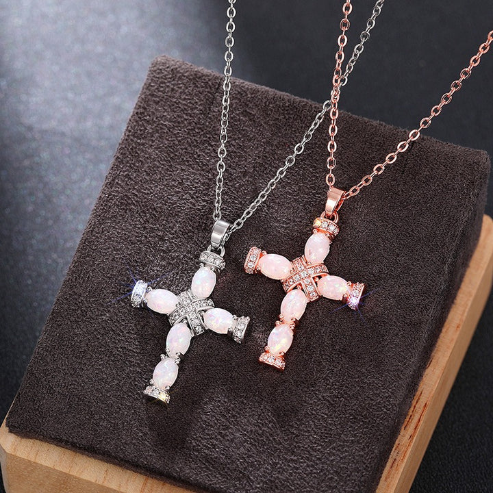 Opal Radiance Cross Necklace