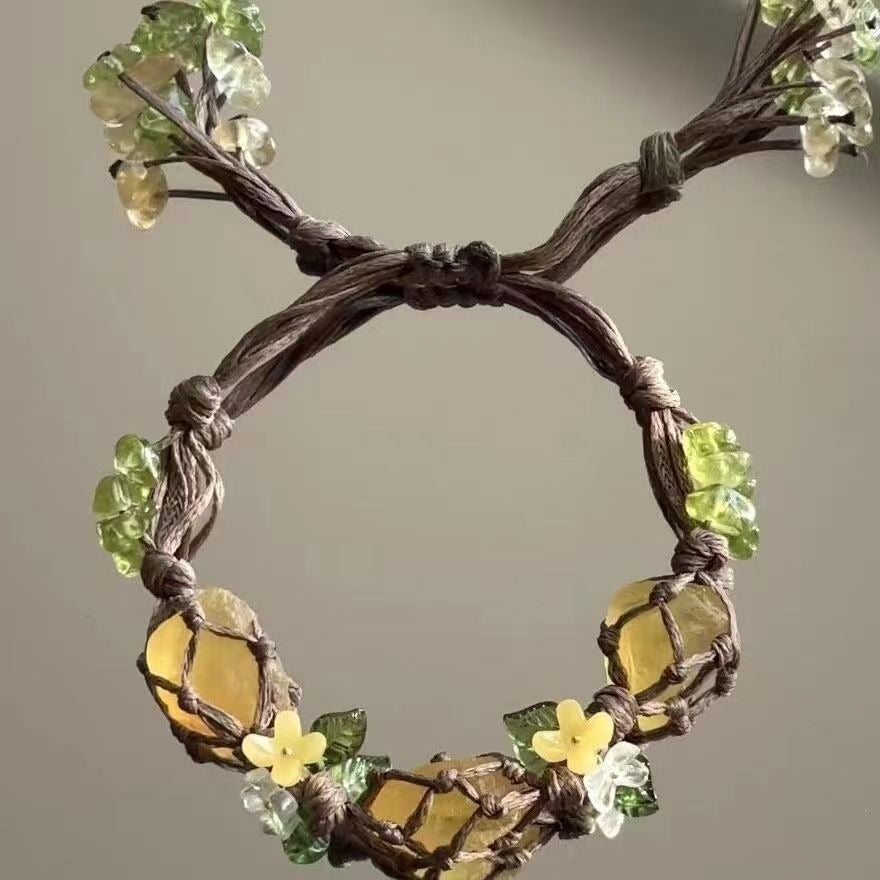Sunshine Oasis Natural Citrine & Peridot Braided Bracelet