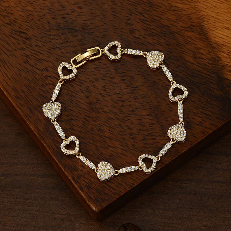 Sparkling Hearts 18K Gold/White Gold Diamond Link Bracelet