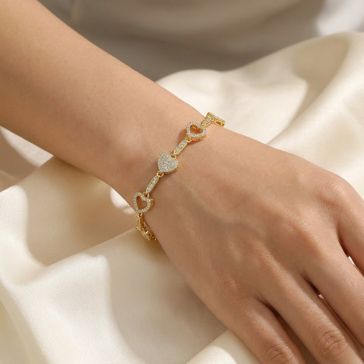 Sparkling Hearts 18K Gold/White Gold Diamond Link Bracelet