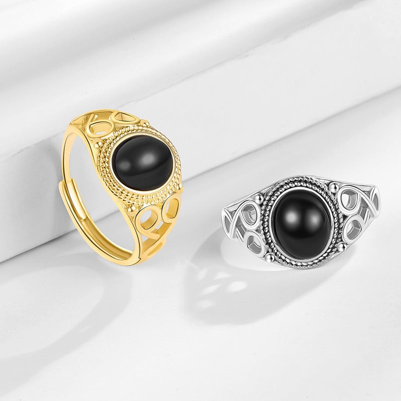 Nocturne Talisman 18K Gold/White Gold Black Onyx Open Ring