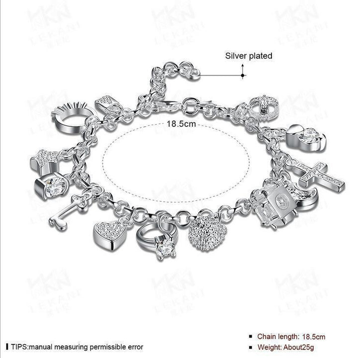 Wish Collection S925 Sterling Silver 12 Charm Bracelet