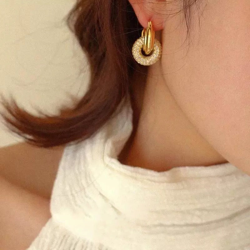 Interlocking Convertible 18K Gold Pave Hoop Earrings