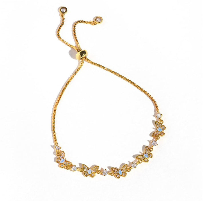 Butterfly Opal Adjustable Slider Bracelet 18K Gold/White Gold