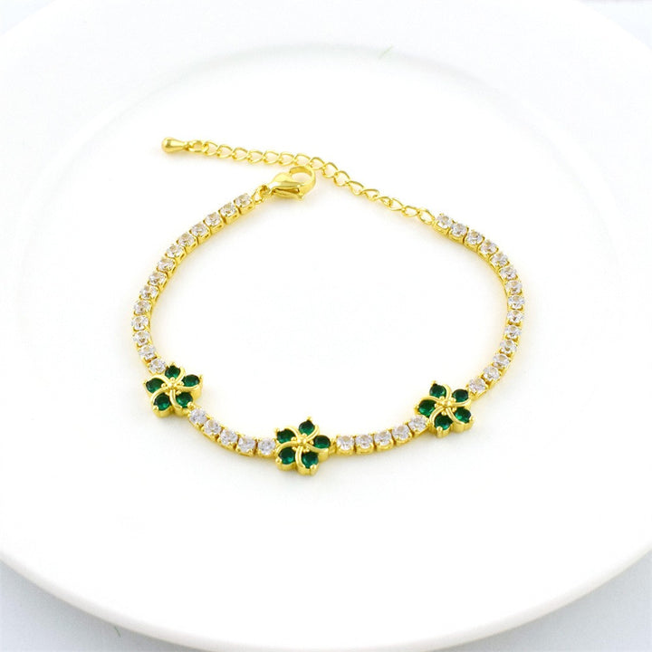 Five Petal Bloom 18K Gold Gemstone Tennis Bracelet