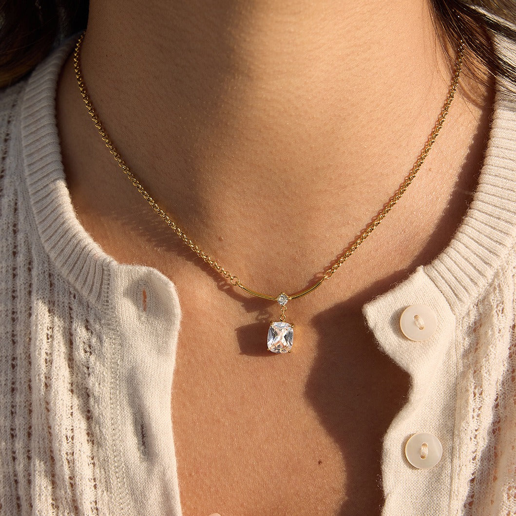 Smile Cushion Cut 18K Gold Pendant Necklace
