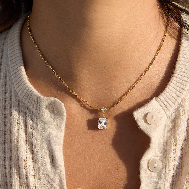 Smile Cushion Cut 18K Gold Pendant Necklace