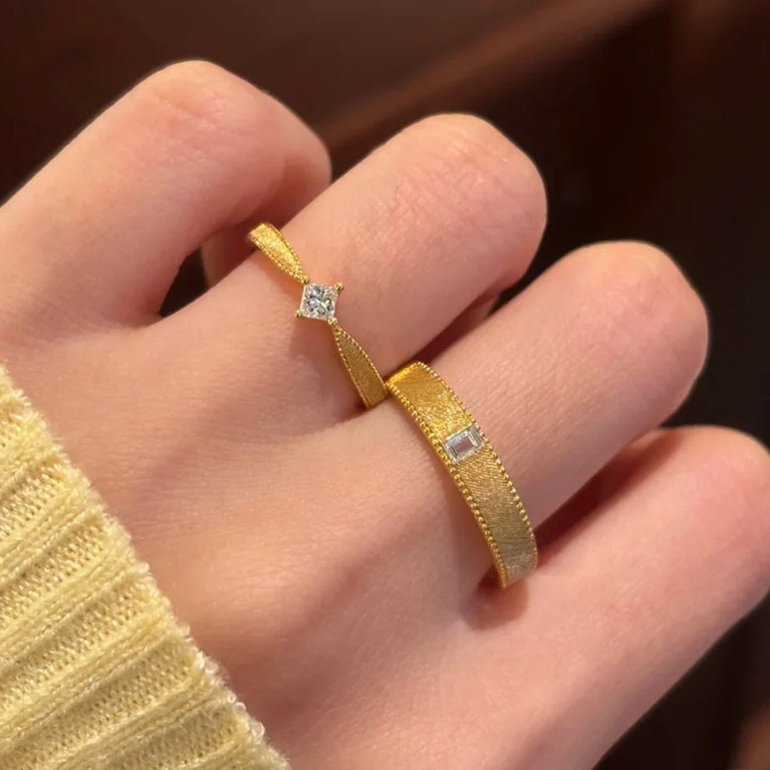 Woven Gold Promise Couple Rings