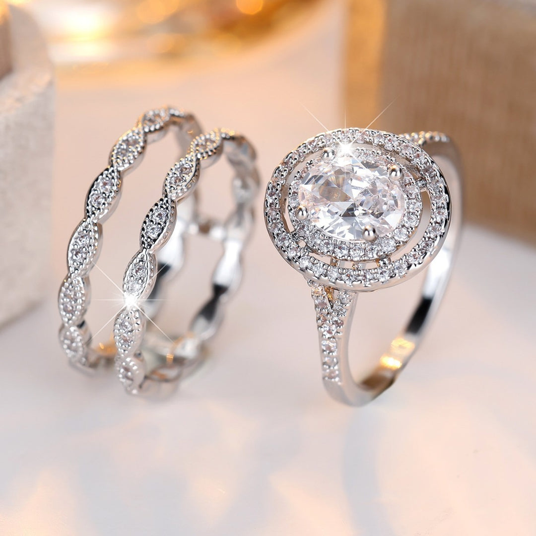Eternal Vow White Gold Oval Double Halo Bridal Ring Set