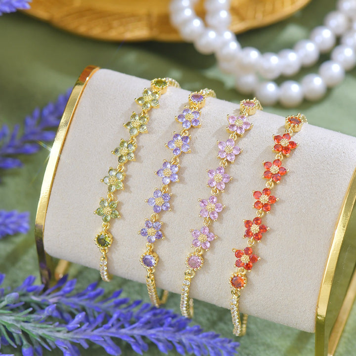 18K Gold Five-Petal Floral Tennis Bracelet