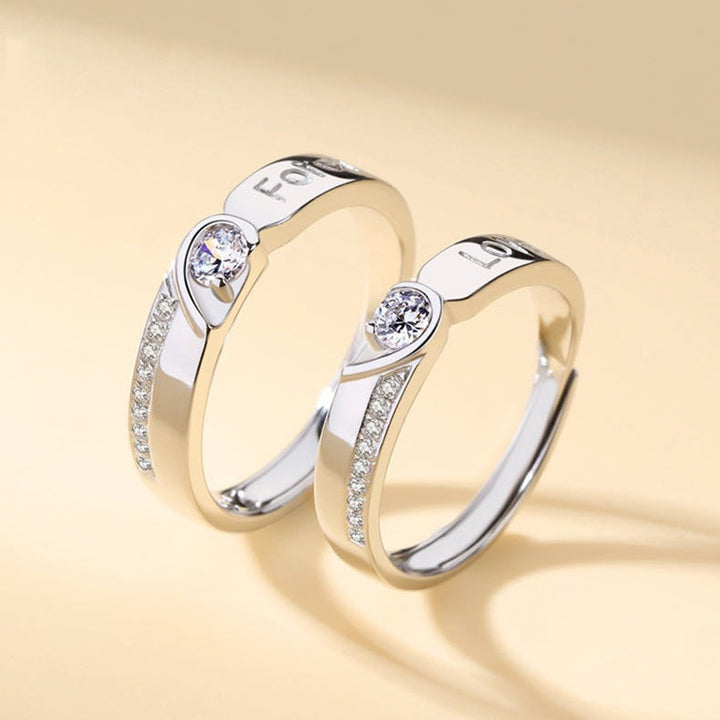 S925 Sterling Silver Interlocking Heart Couple Rings
