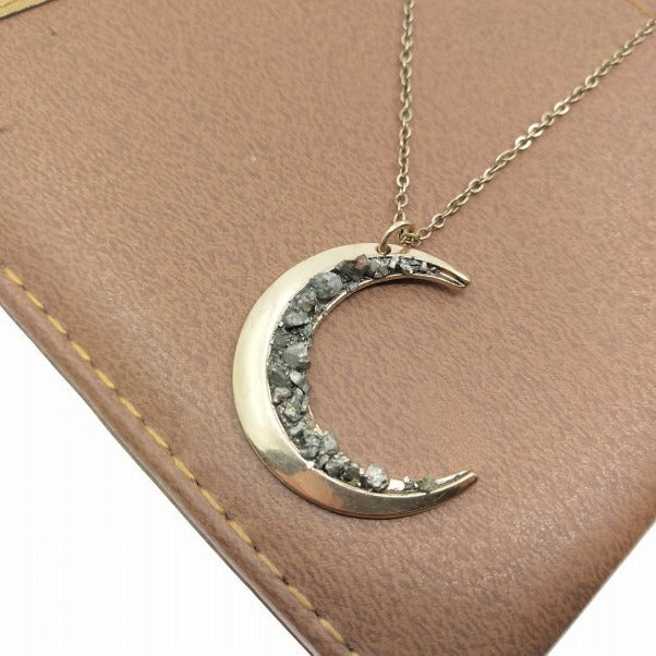 Natural Pyrite Crescent Moon Necklace