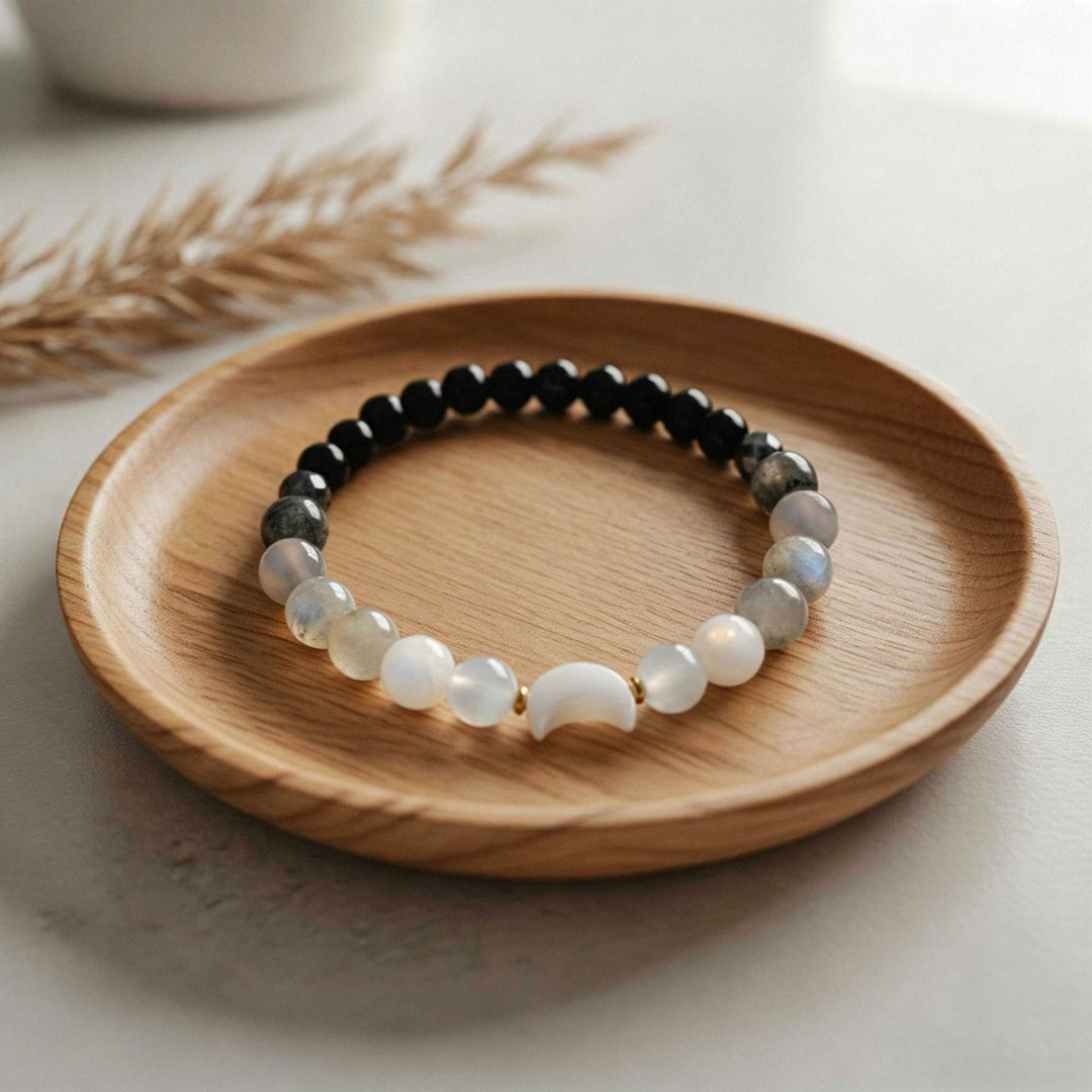 Moon Shield Rebound Natural Obsidian & Moonstone Bracelet