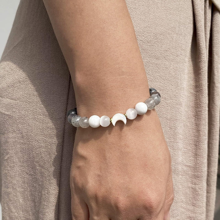 Moon Shield Rebound Natural Obsidian & Moonstone Bracelet