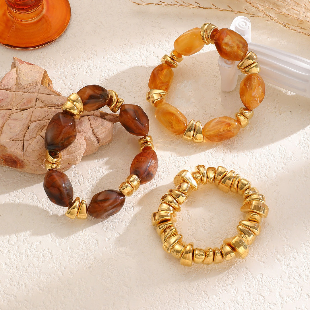 Amber Gold Resin Beaded Stretch Bracelet