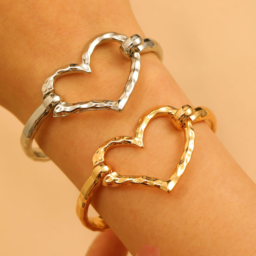 18K Gold / Silver Hammered Open Cuff Symbol Bracelet