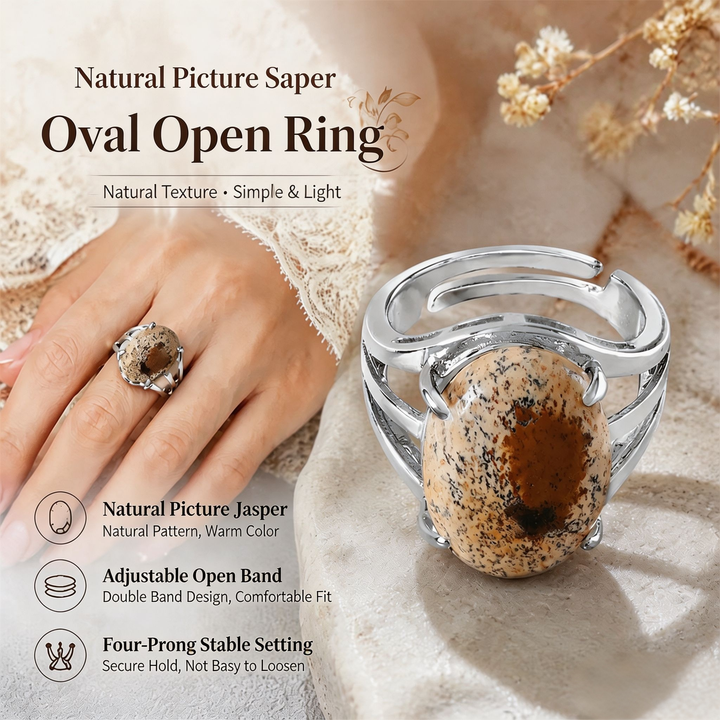 Natural Energy · 20-Style Natural Gemstone Oval Open Ring