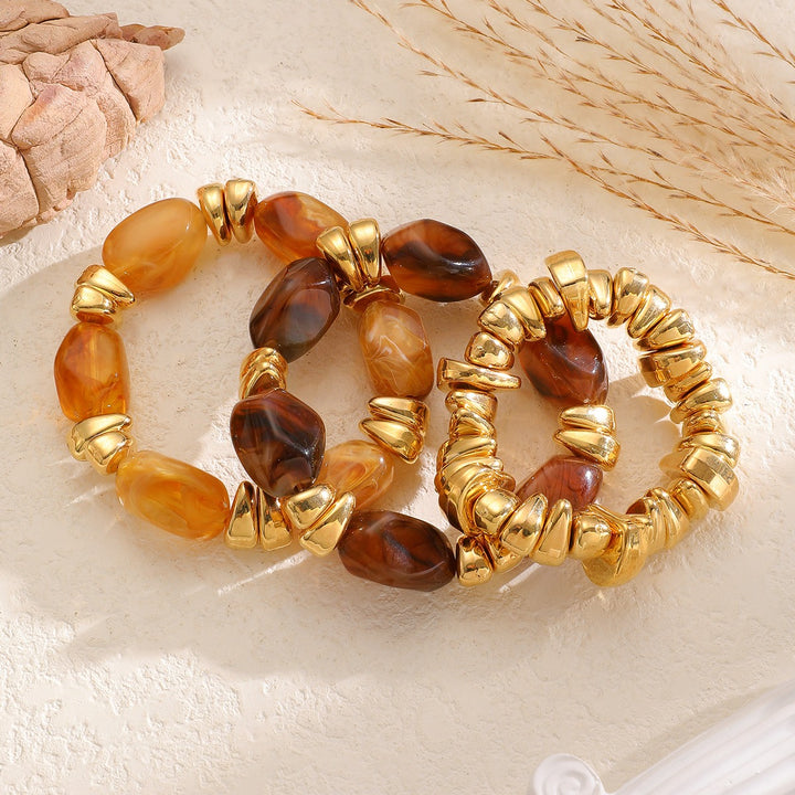 Amber Gold Resin Beaded Stretch Bracelet