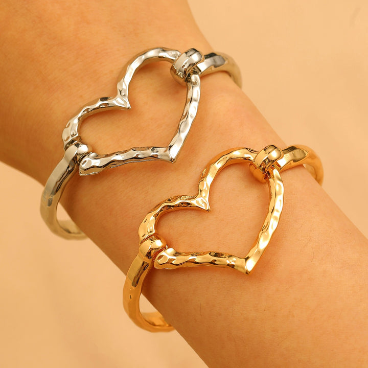 18K Gold / Silver Hammered Open Cuff Symbol Bracelet