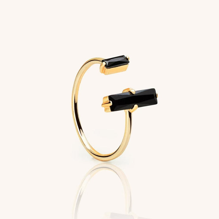Minimalist Geometric Black Obsidian Open Ring