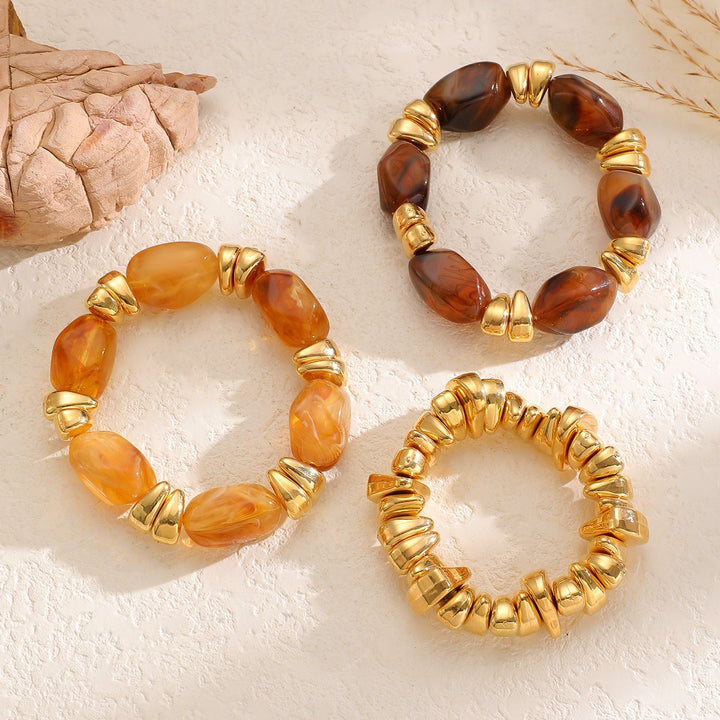 Amber Gold Resin Beaded Stretch Bracelet