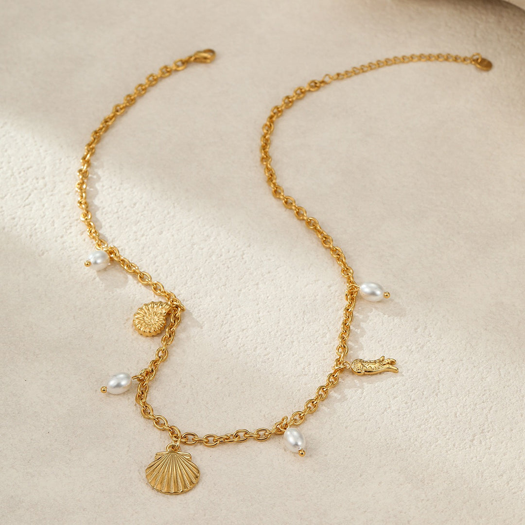 Summer Coastal Dream 18K Gold Ocean-Themed Charm Necklace