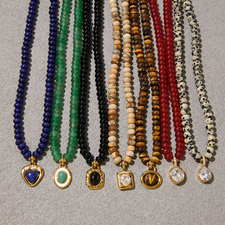 18K Gold Natural Gemstone Beaded Necklace Boho Minimalist Pendant