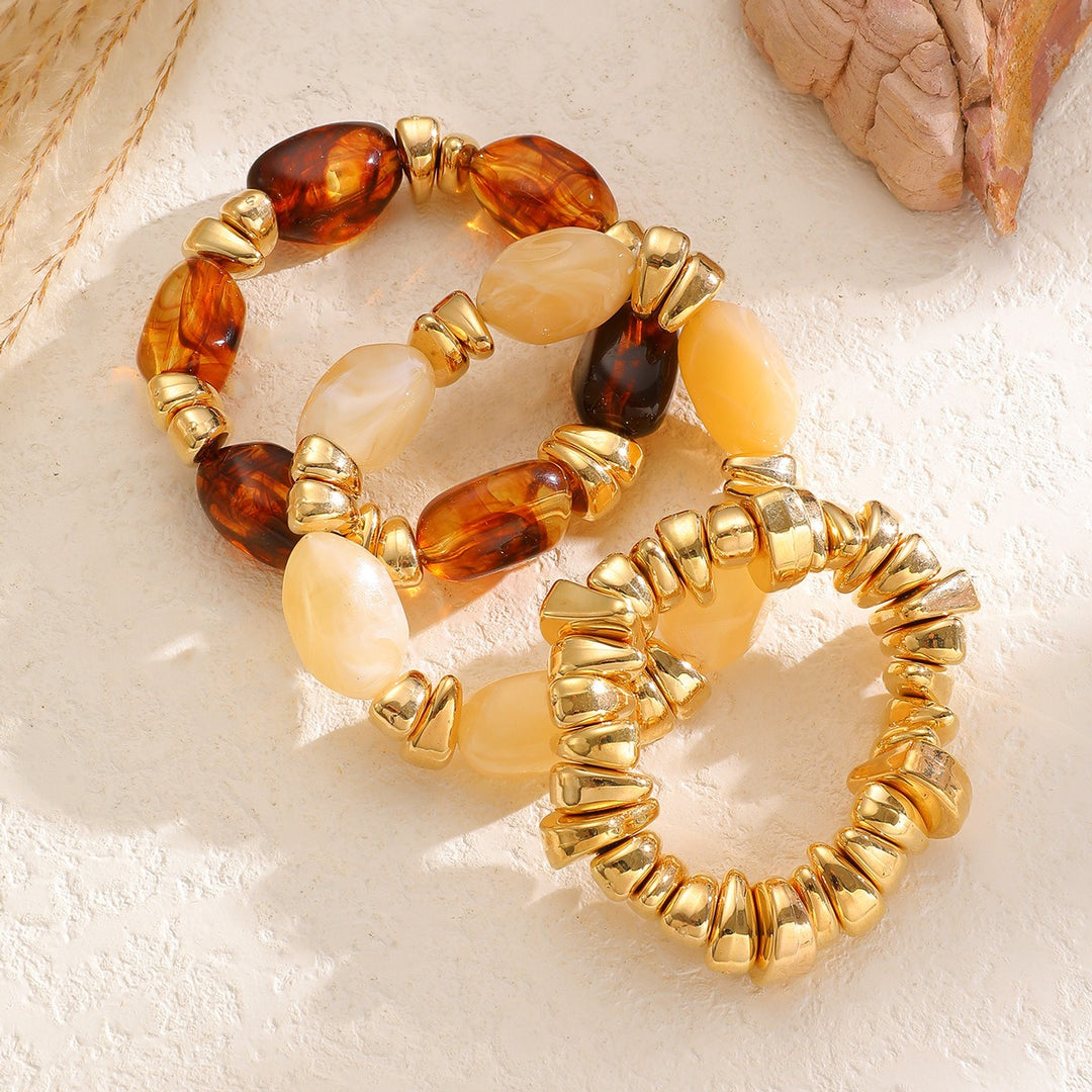 Amber Gold Resin Beaded Stretch Bracelet