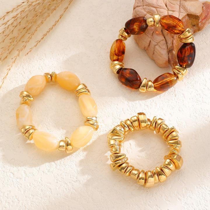 Amber Gold Resin Beaded Stretch Bracelet