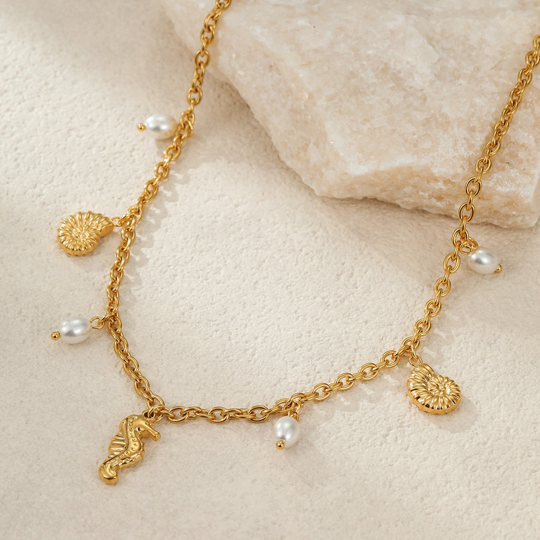 Summer Coastal Dream 18K Gold Ocean-Themed Charm Necklace