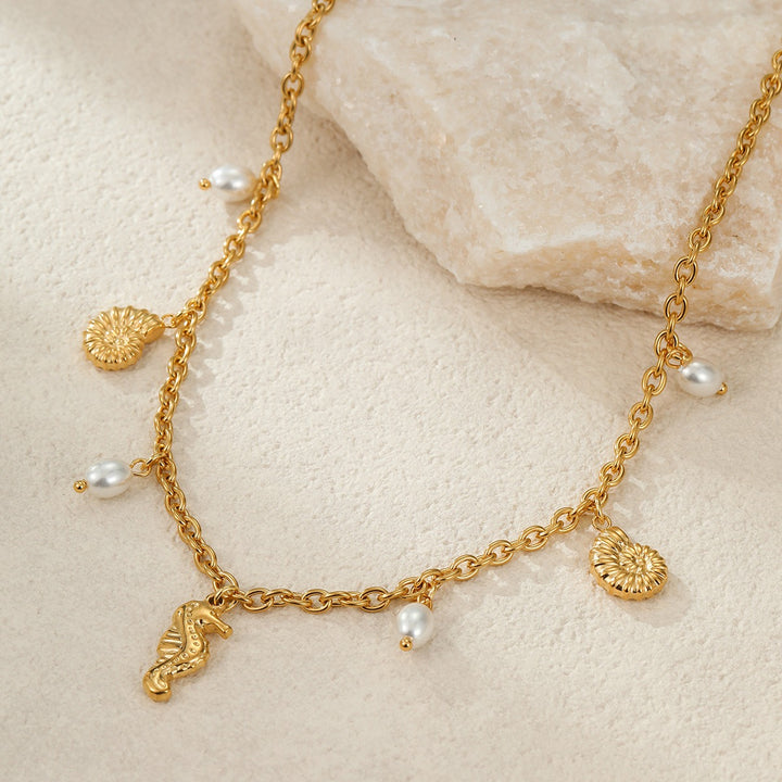 Summer Coastal Dream 18K Gold Ocean-Themed Charm Necklace