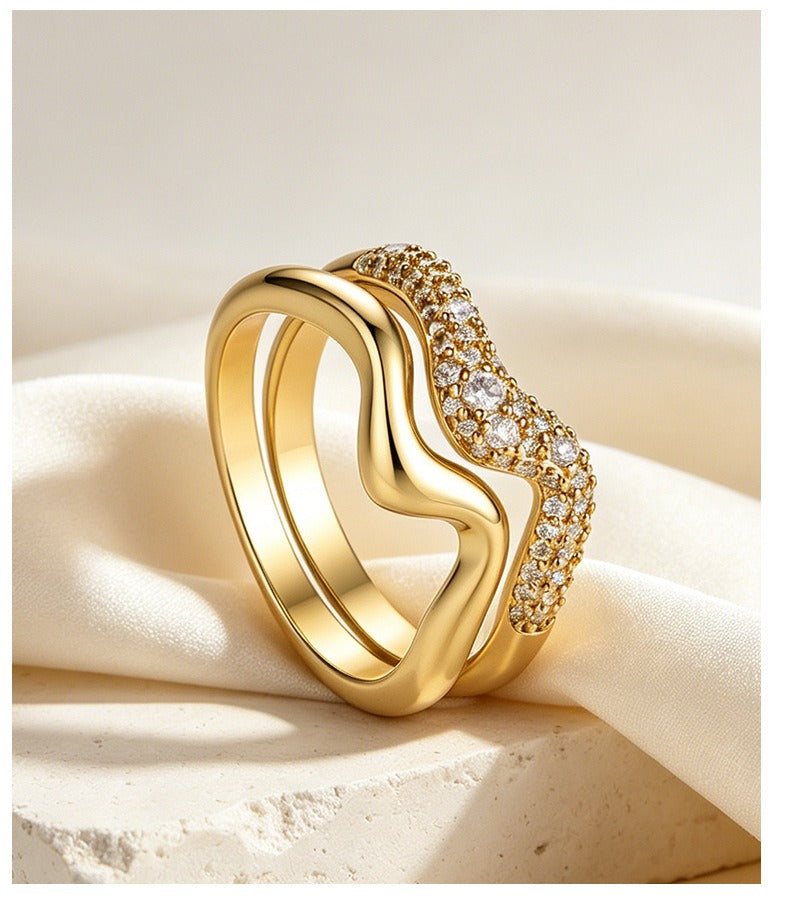 14K Gold Two-Layer Interlocking Wave Ring