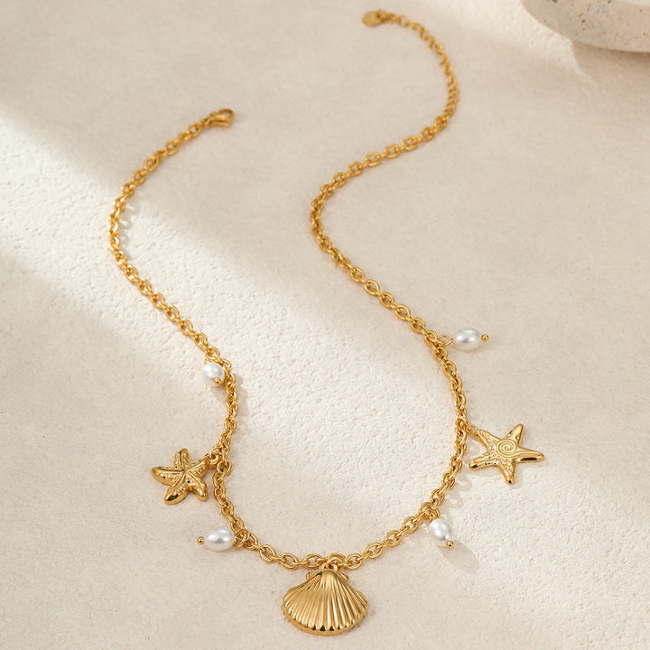 Summer Coastal Dream 18K Gold Ocean-Themed Charm Necklace
