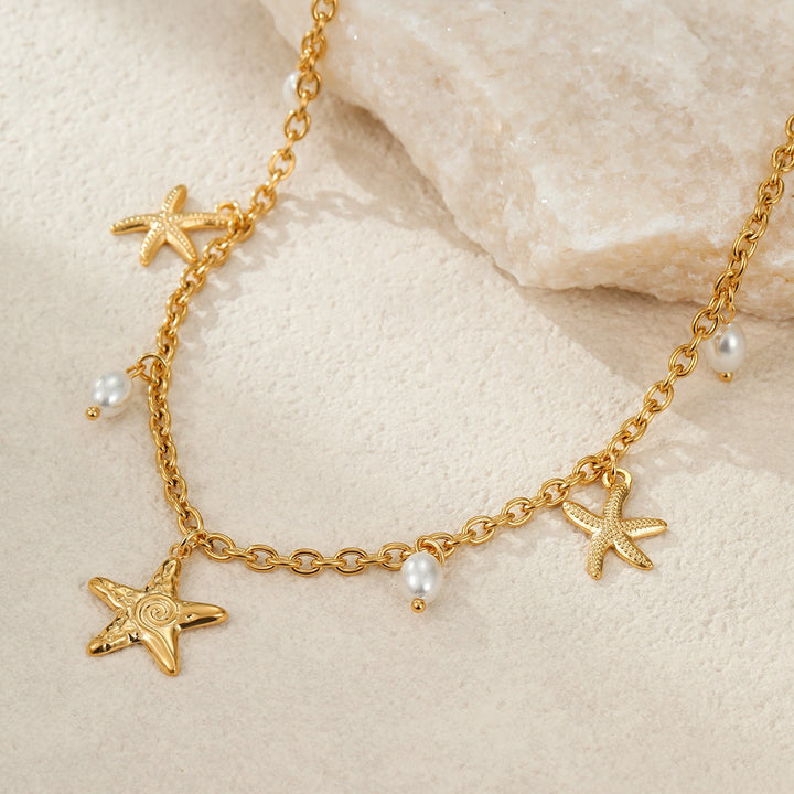 Summer Coastal Dream 18K Gold Ocean-Themed Charm Necklace