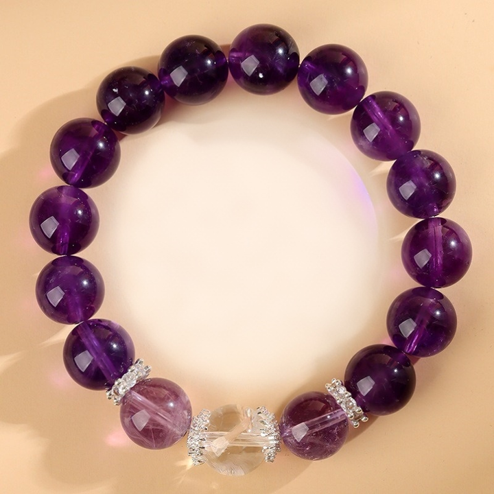 Natural Uruguayan Amethyst and White Crystal Dual-Stone Bracelet