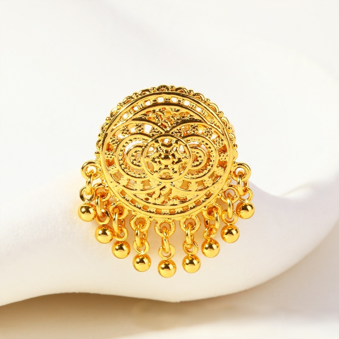 Gilded Cascade S925 Silver Gold-Plated Filigree Tassel Adjustable Ring