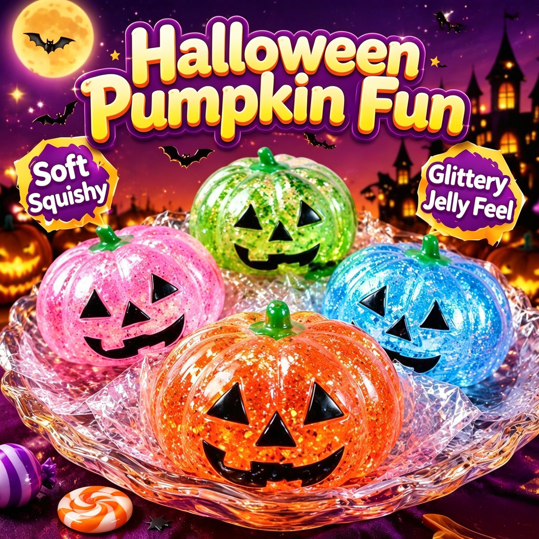 Halloween Glitter Jelly Squishy Pumpkin