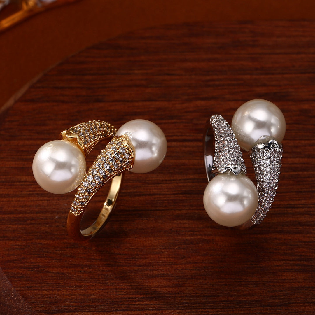 Double Pearl Open Ring