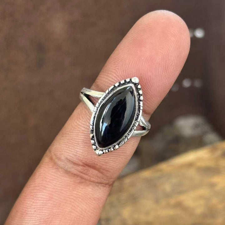 Natural Protection Shield & Strength Vintage Black Agate Silver Ring