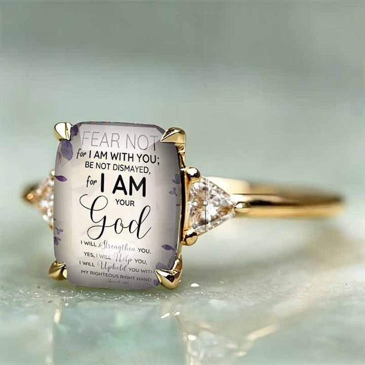 S925 Sterling Silver Bible Verse Square Ring Isaiah 41:10 Pavé Ring